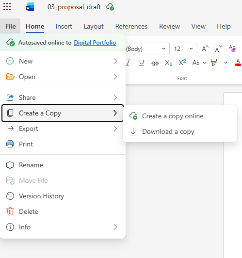 Right-click {{code:03_proposal_draft}} and choose {{menu:Right-click -> Copy to}}. In the destination panel, select your
