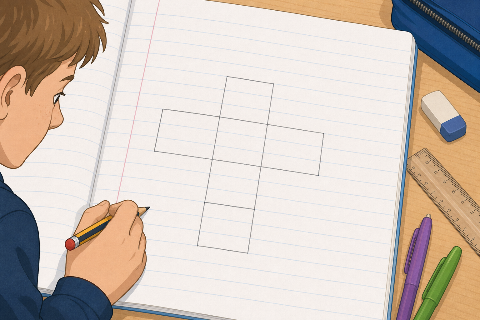 Illustration for Sketch the Cuboid Net in Your Copy
