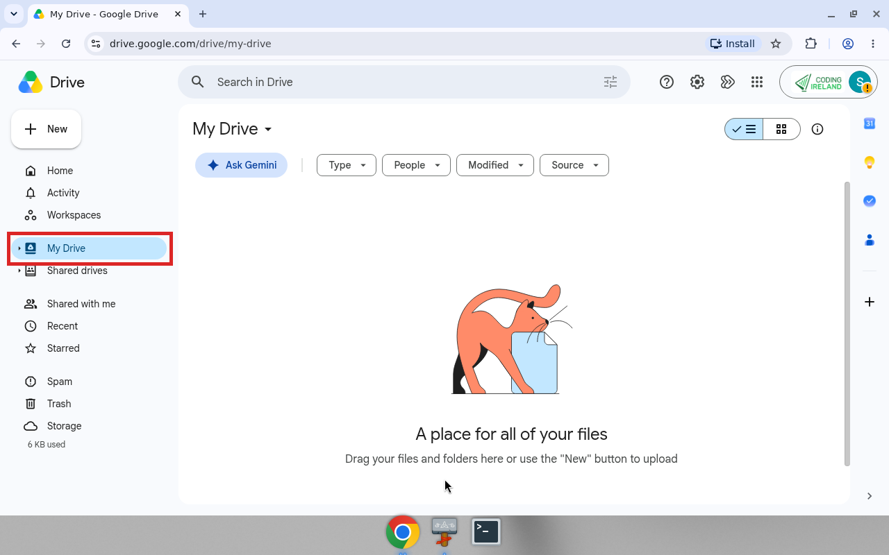 Google Drive My Drive view with sidebar highlighted