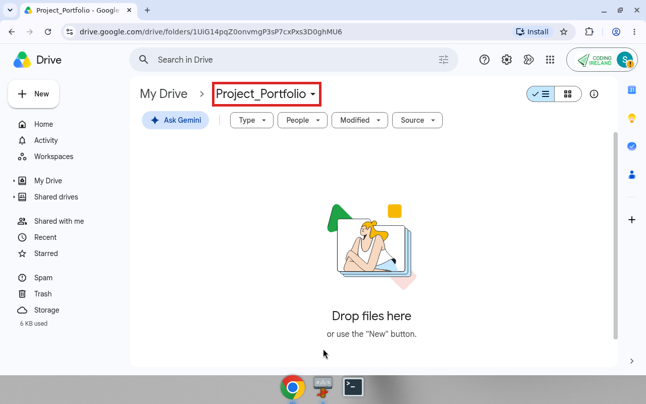 Empty Project_Portfolio folder open in Google Drive