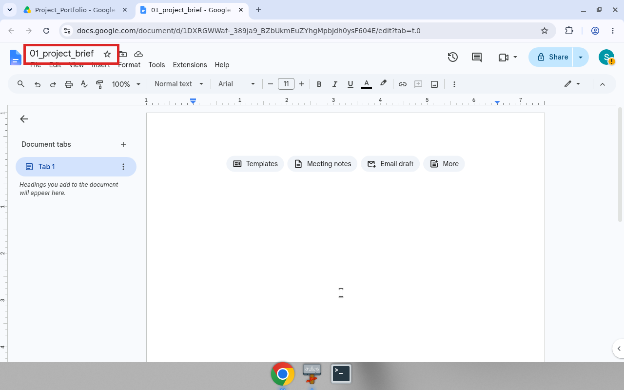 Google Docs title showing 01_project_brief