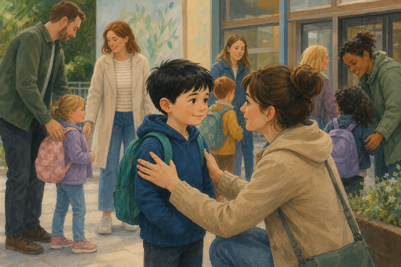 Illustration for First day, new faces