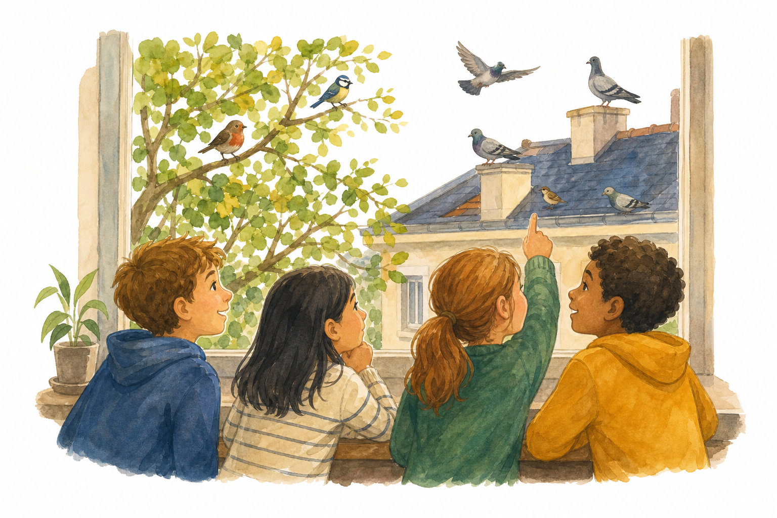 Illustration for Birds in the school yard