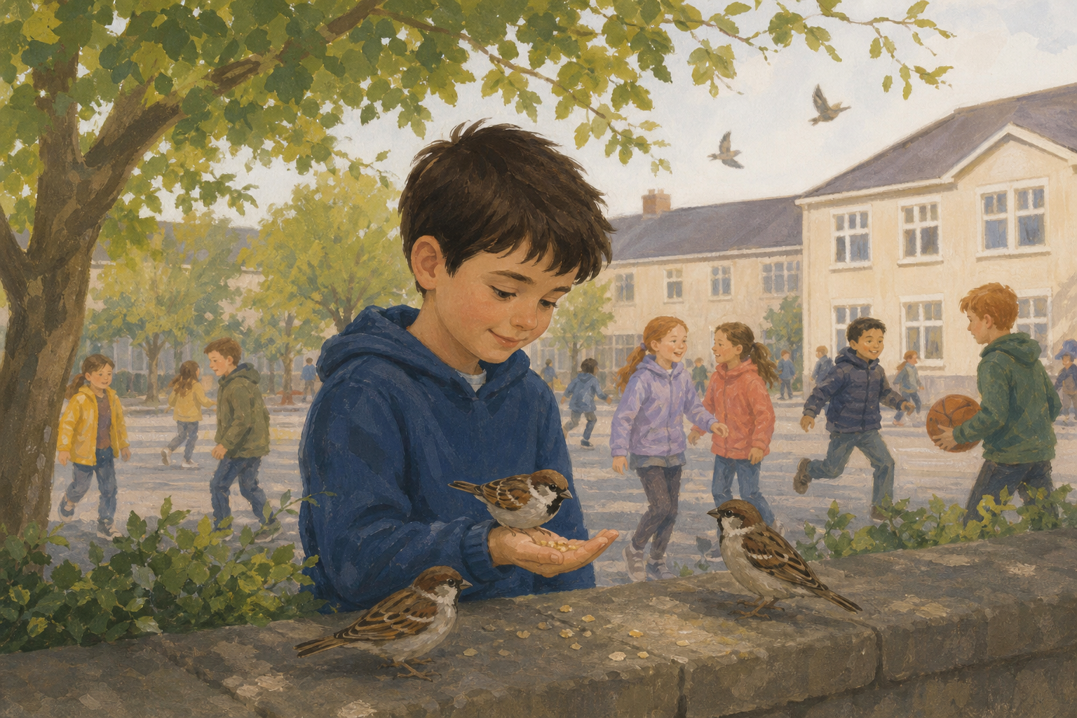 Illustration for Birds in the school yard