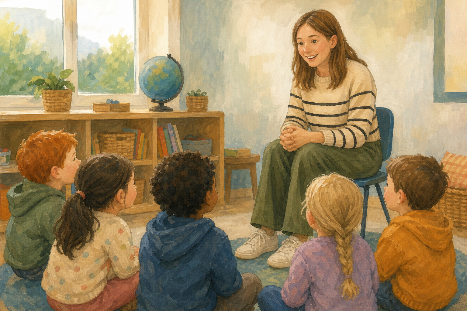Illustration for What is the teacher wearing?