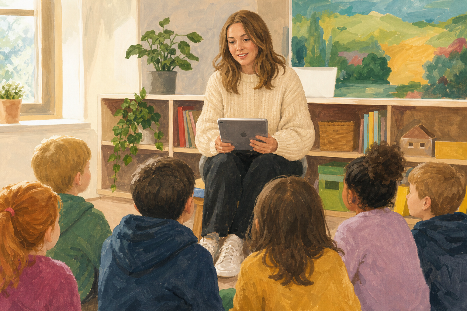 Illustration for What is the teacher wearing?