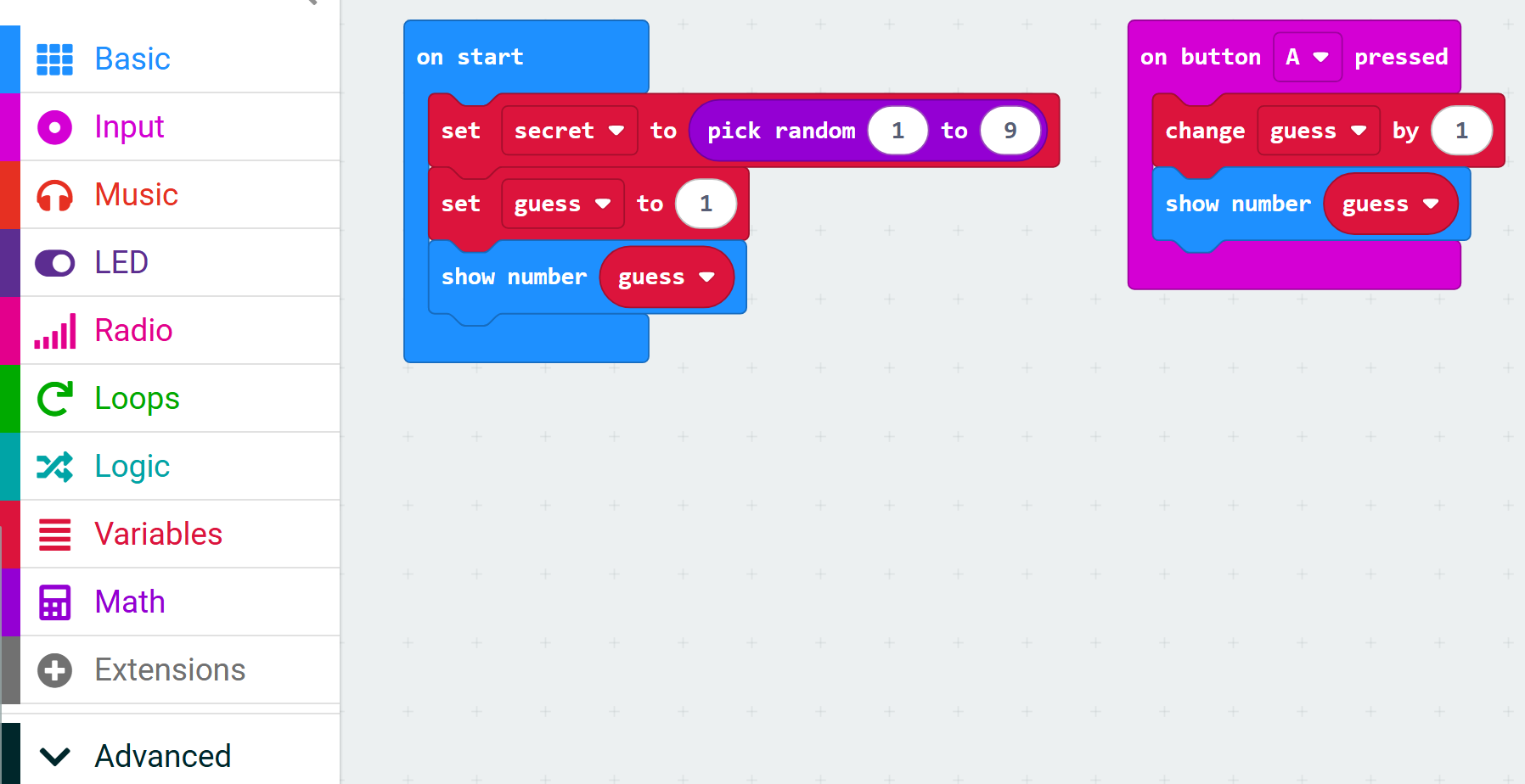 jc_microbit_number_guessing s3 blocks