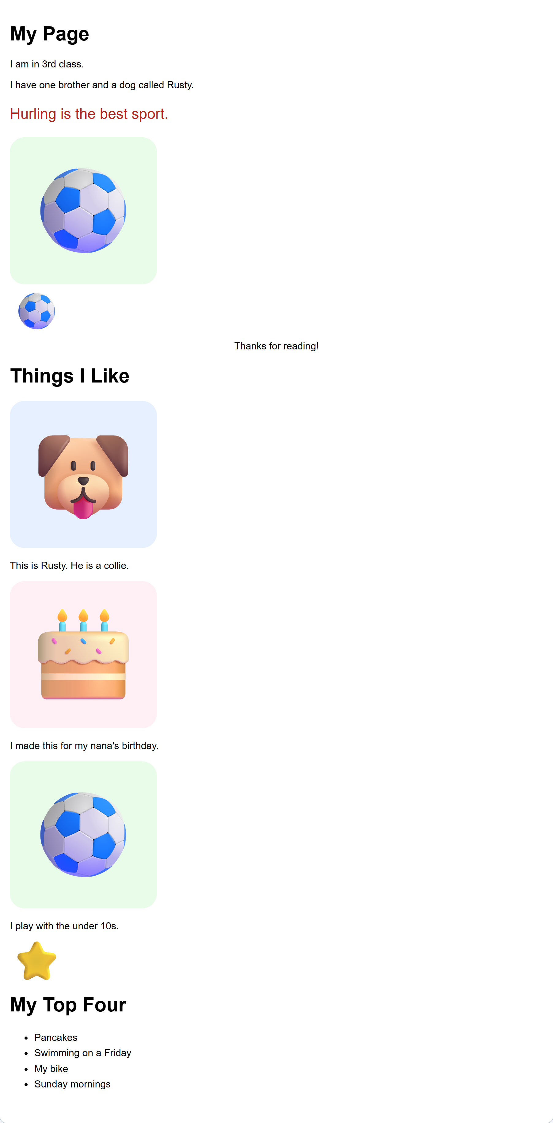 the finished page you are building today