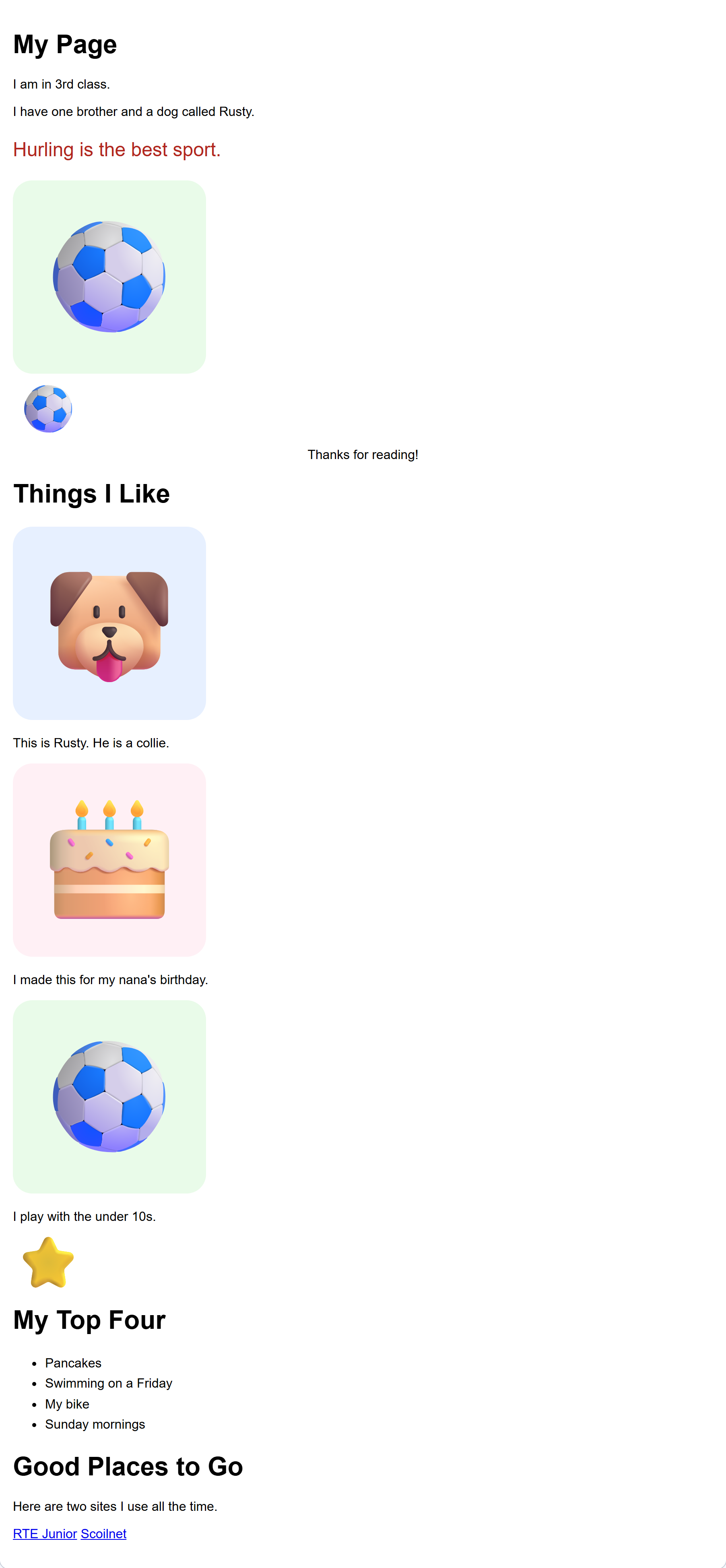the finished page you are building today