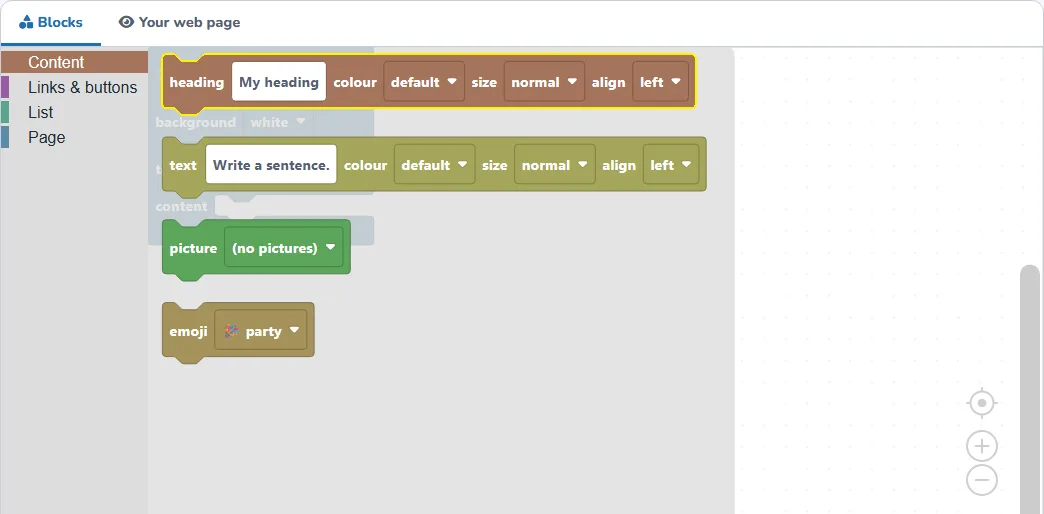 dragging a block from Content into the page block