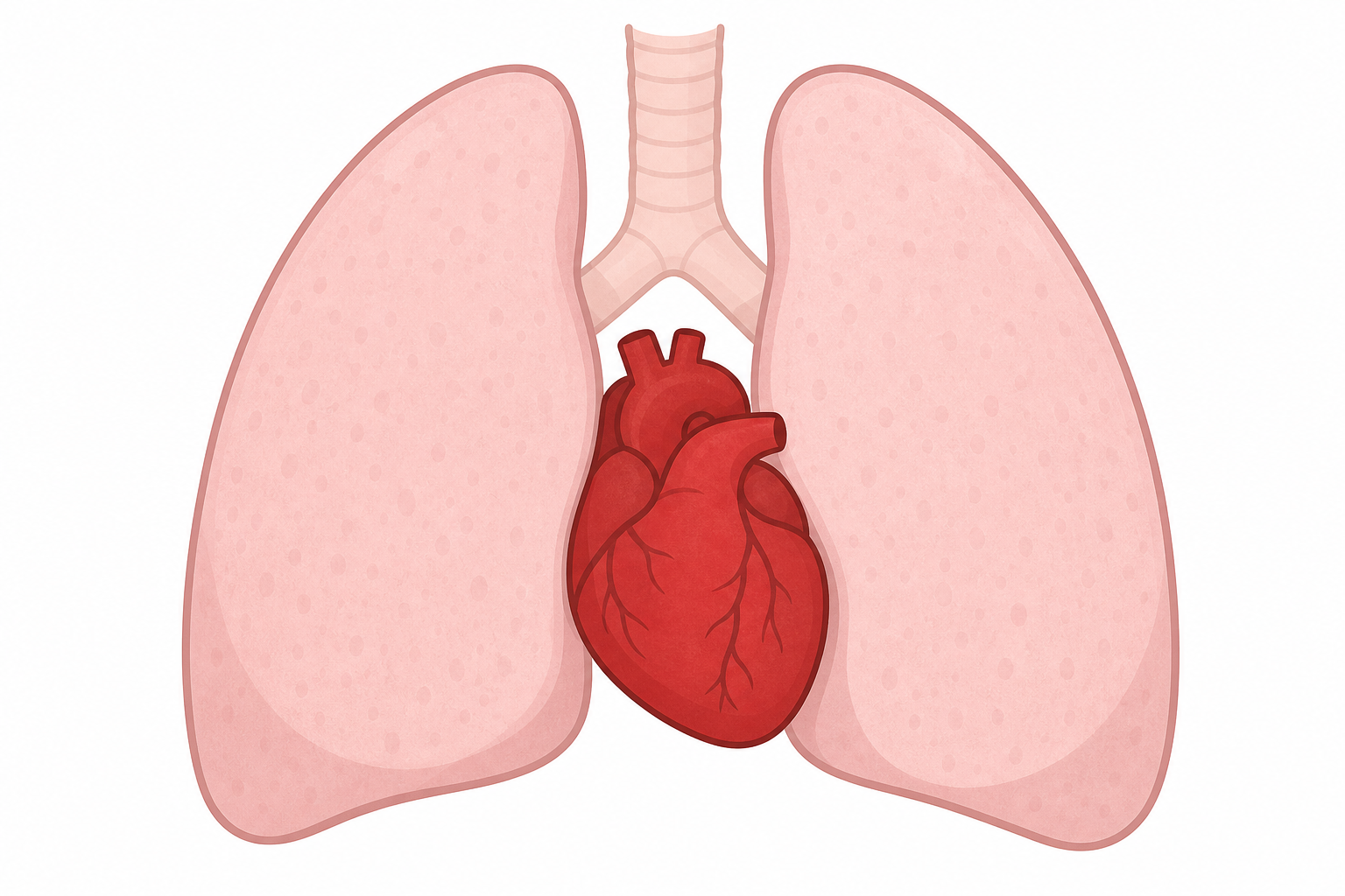 Heart sits beside lungs, showing position versus job distinction