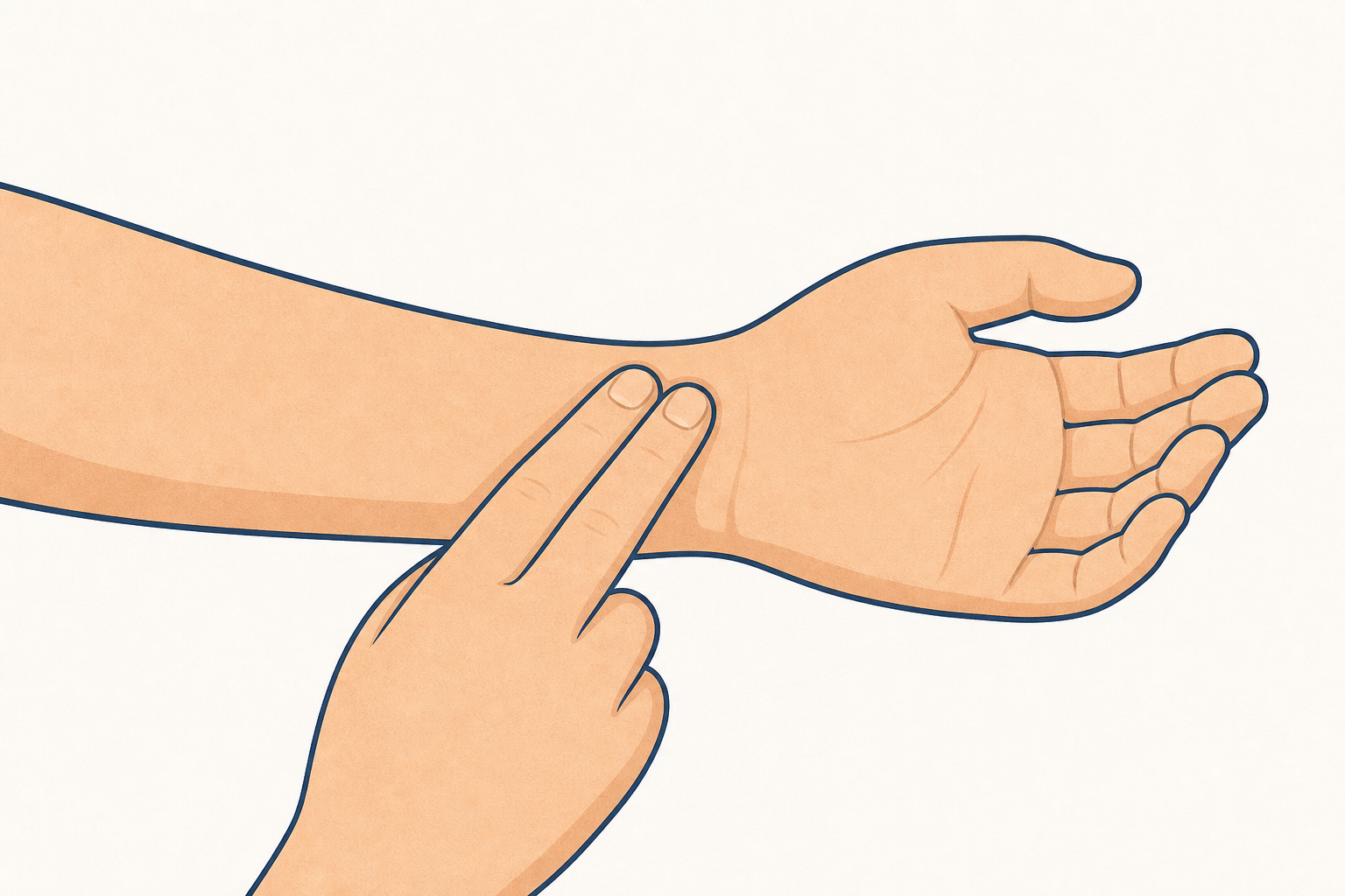 Close view of correct wrist pulse position, the lesson's opening action
