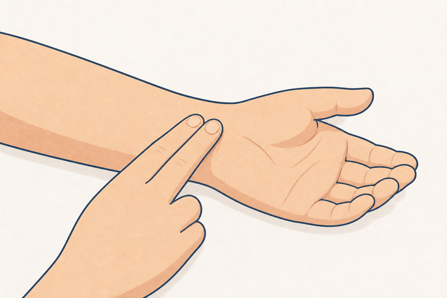 Close-up of fingers finding the pulse at the wrist, the lesson's subject