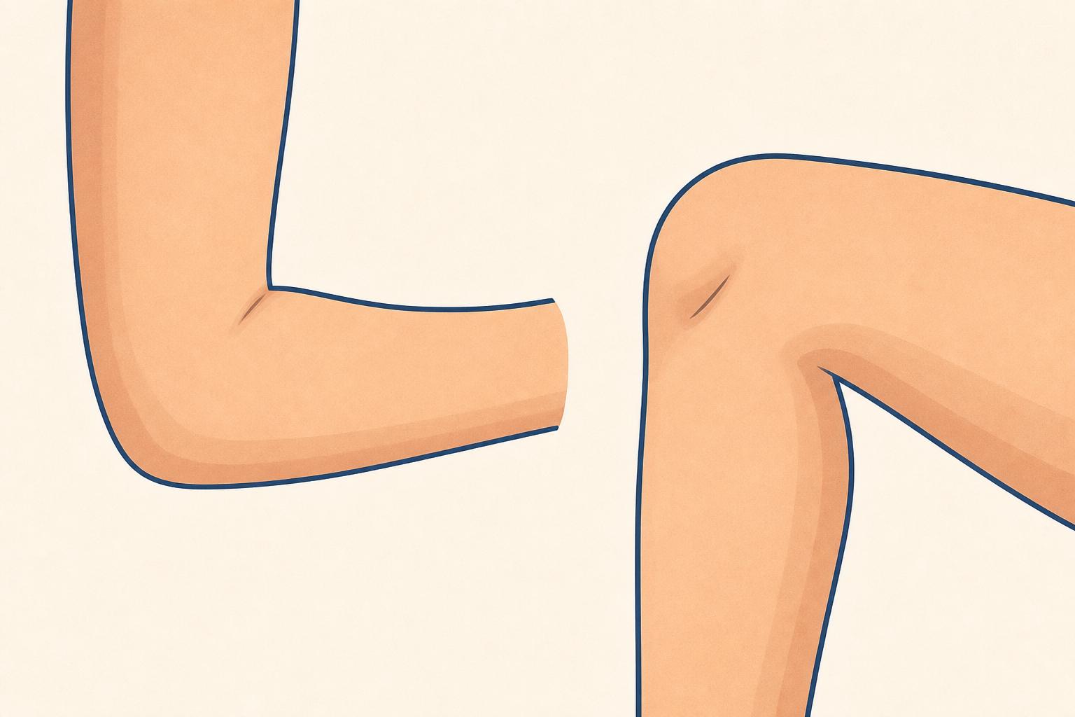 Close view of elbow and knee joints bending, hard to see at full-body size
