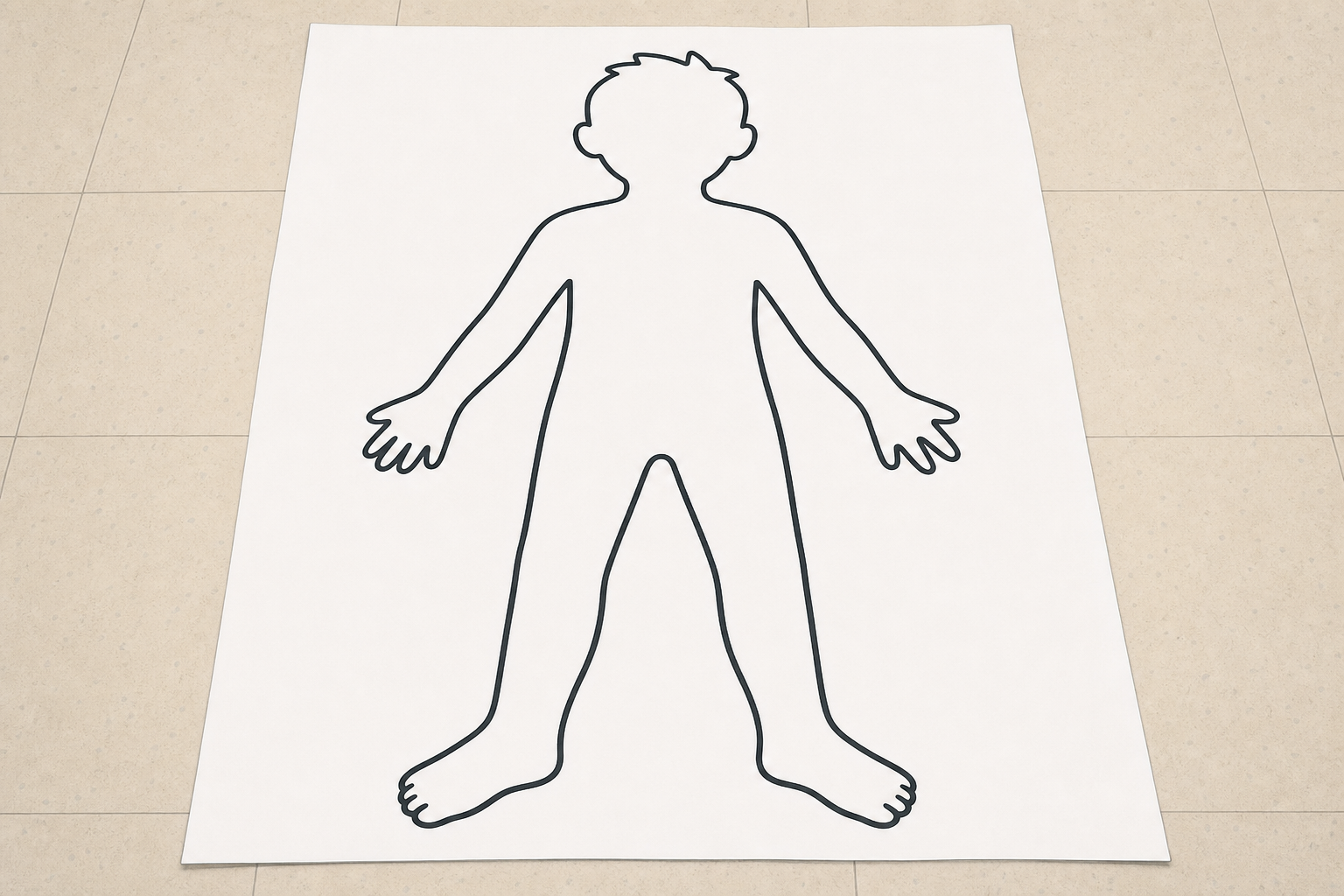 The life-size paper outline ready before any organ cards are placed