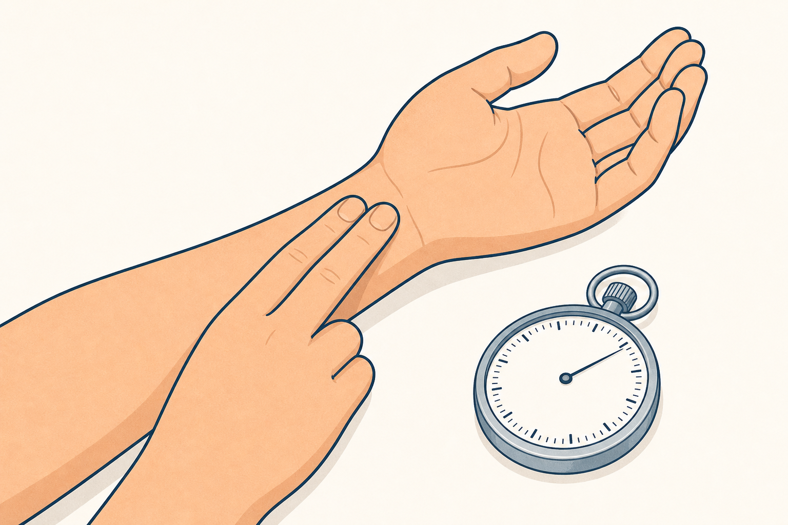 Pulse-finding pose beside timing equipment used for 15-second counts