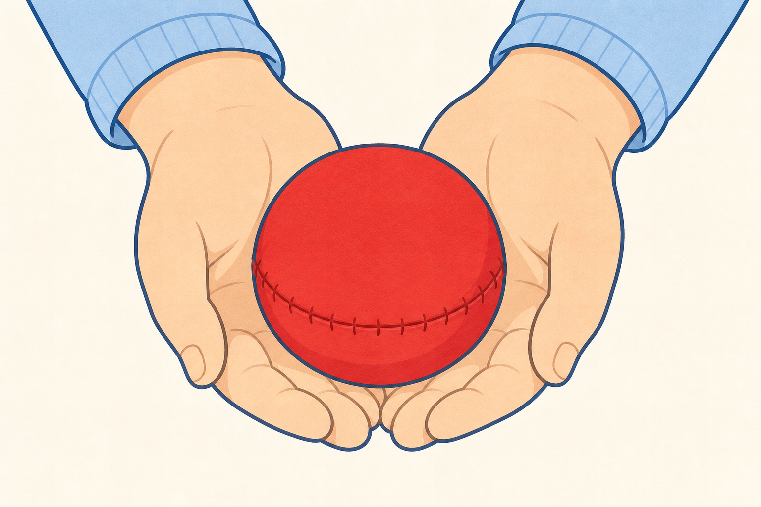 Child's hands holding the ball close up, the lesson's subject