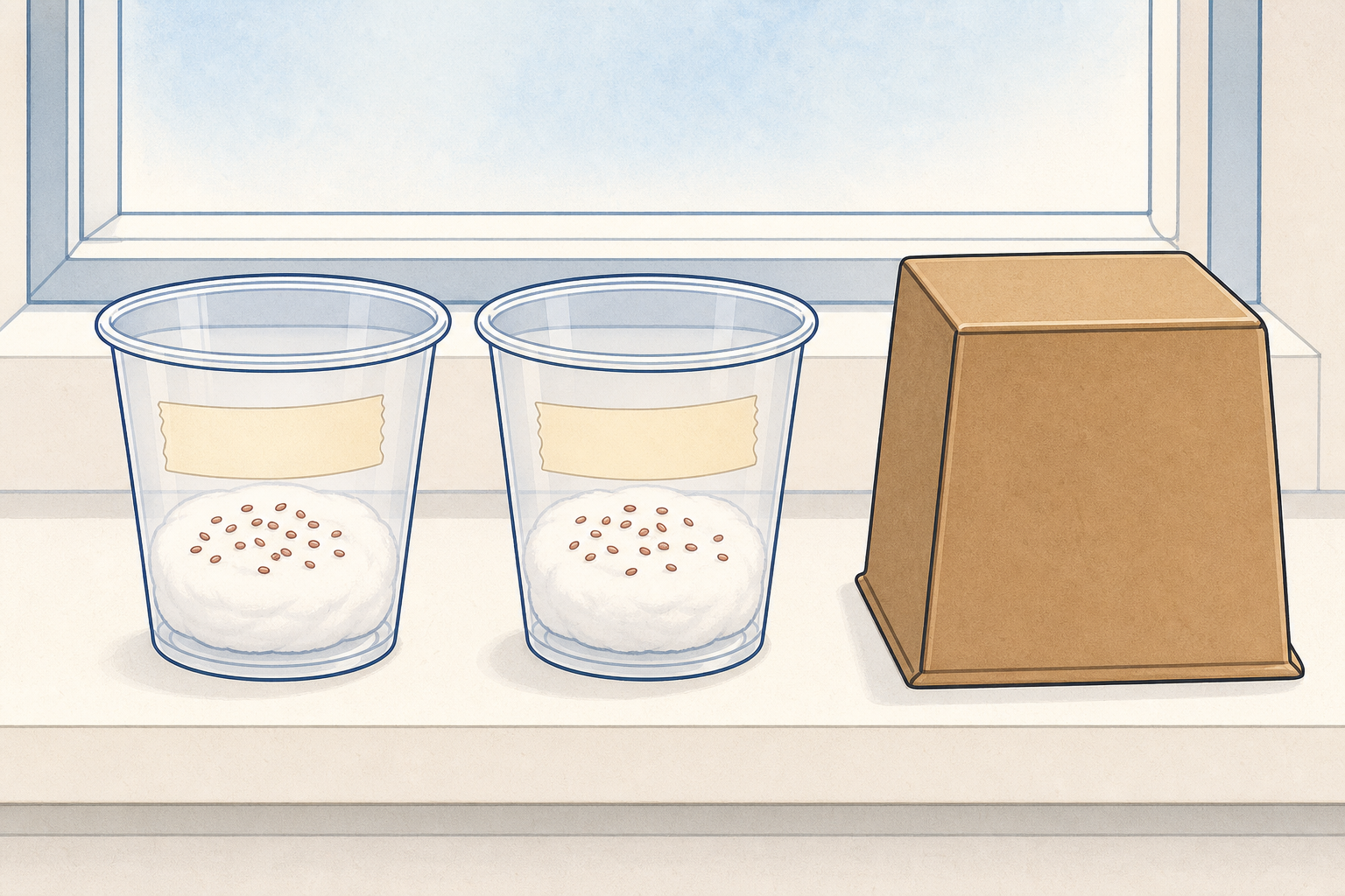 Teacher's worked example: matching cress cups, one in light, one dark