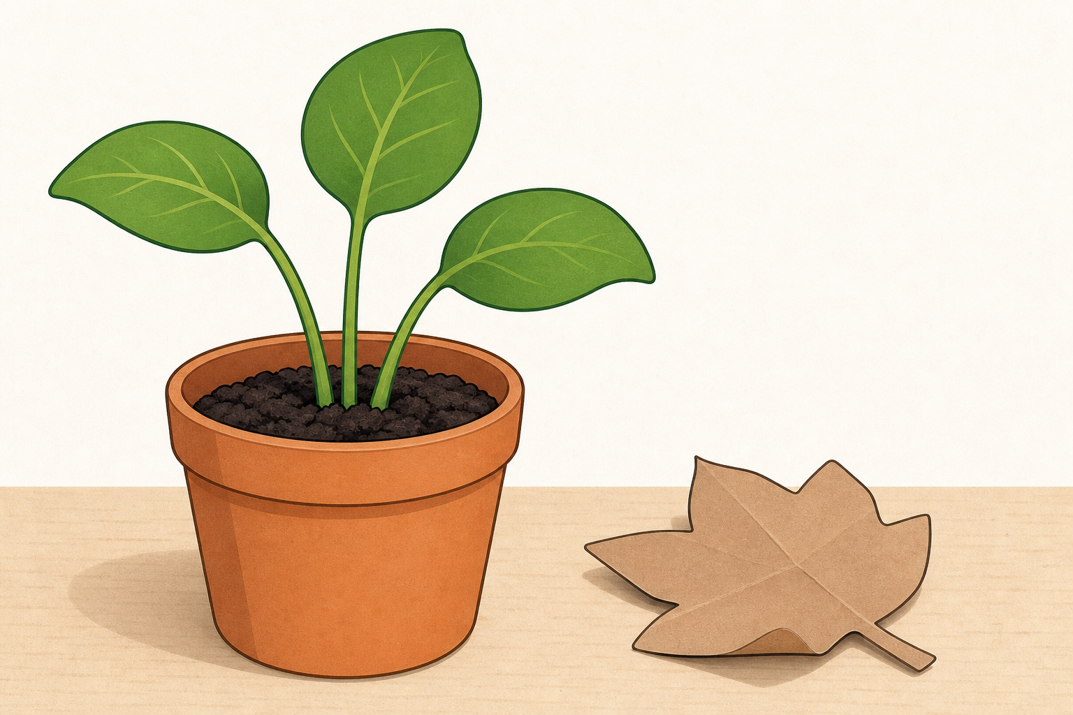 Second station: real plant beside paper leaf for close watching