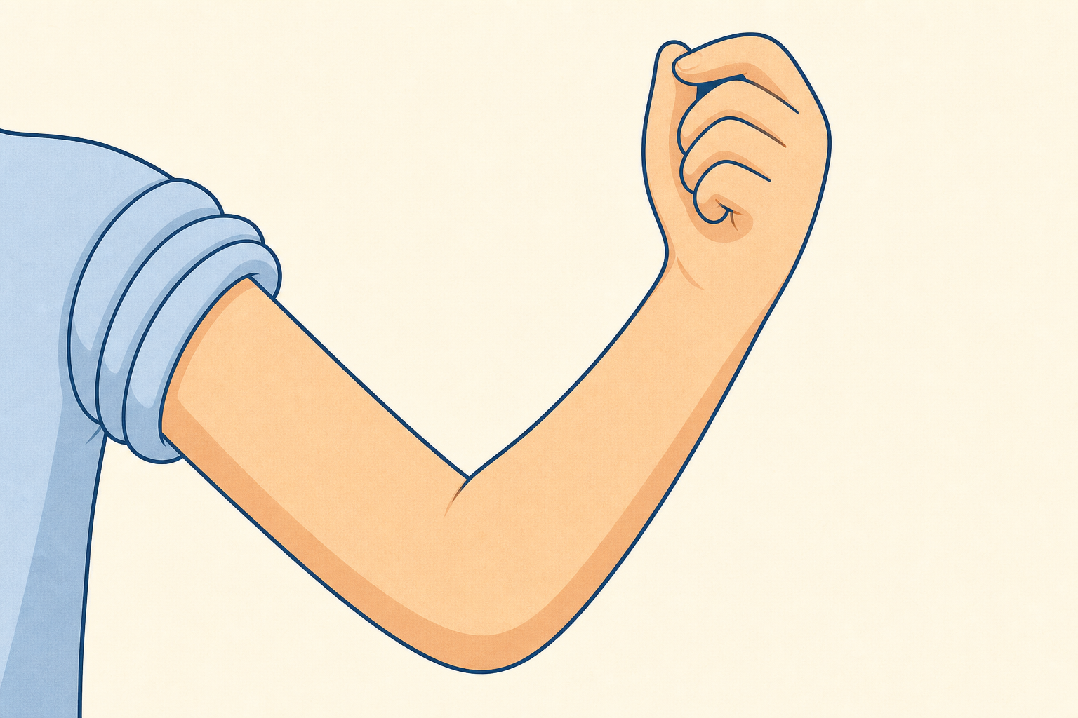 The real subject: a bent elbow, close and plain, to gather the class