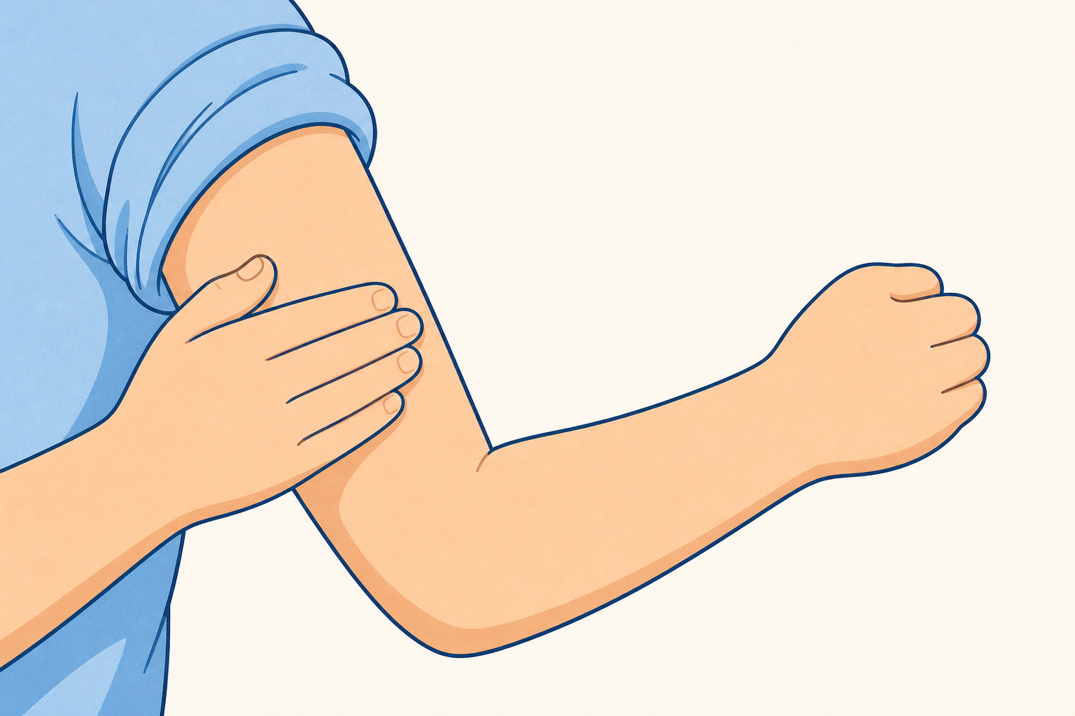 Where to place a hand to feel the muscle on the front of the upper arm