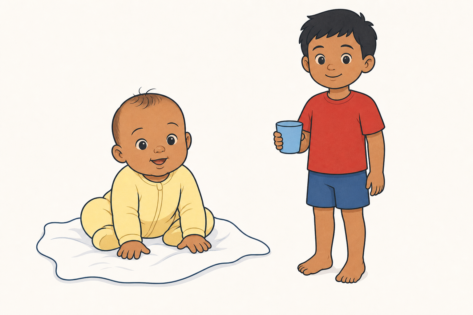 Baby and child compared, showing what each body can do