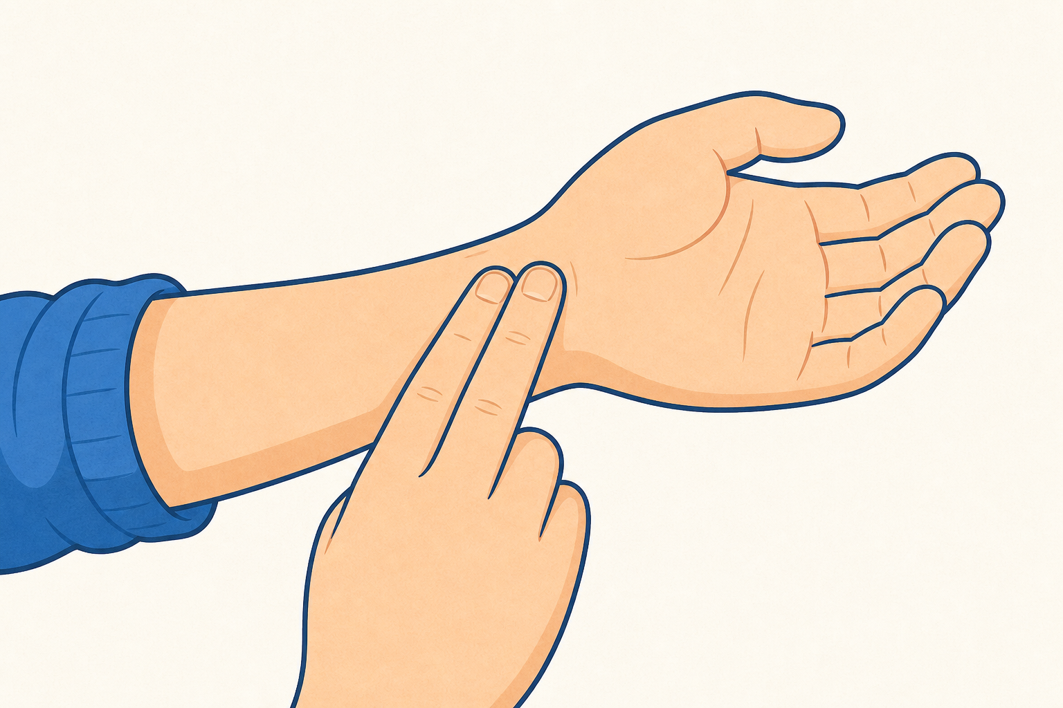 Exact finger placement below the thumb base so children find the pulse