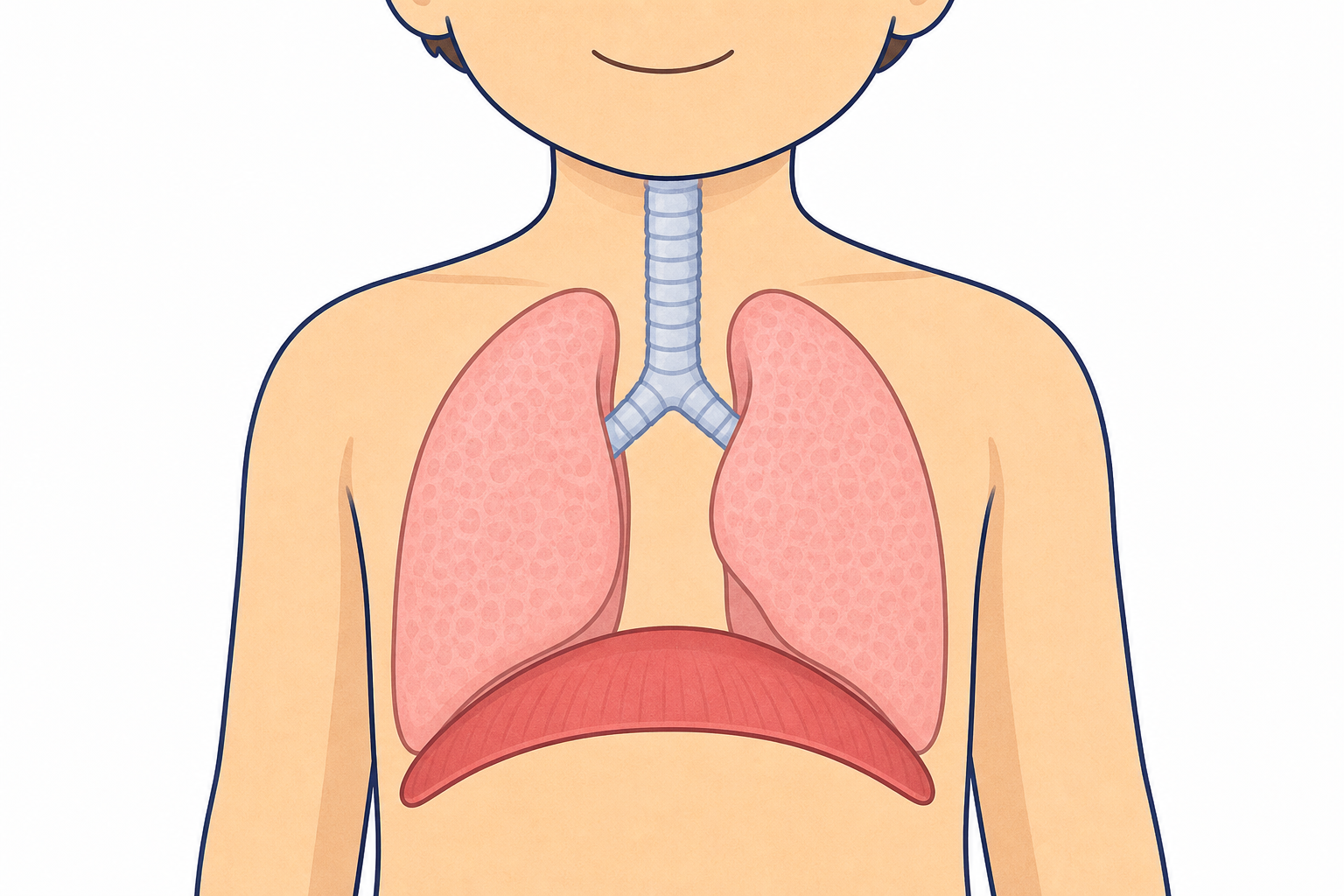 Lungs and diaphragm inside the chest, the body parts the lesson explains