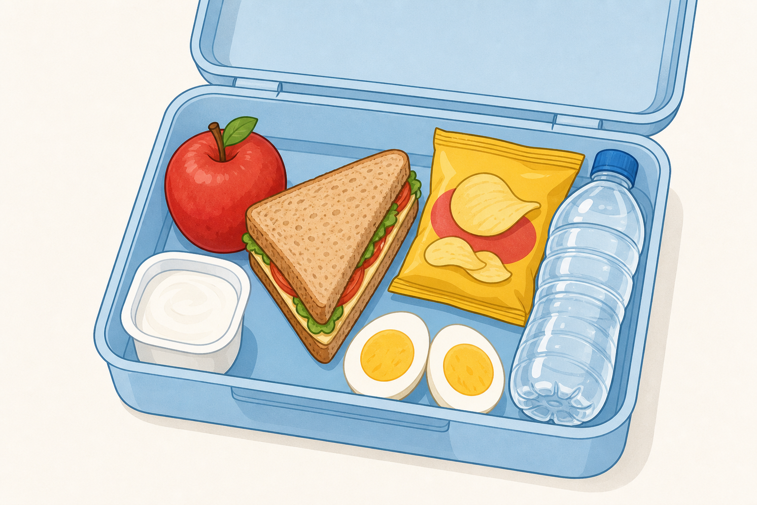 Real packed lunchbox close up, the subject the class will sort today