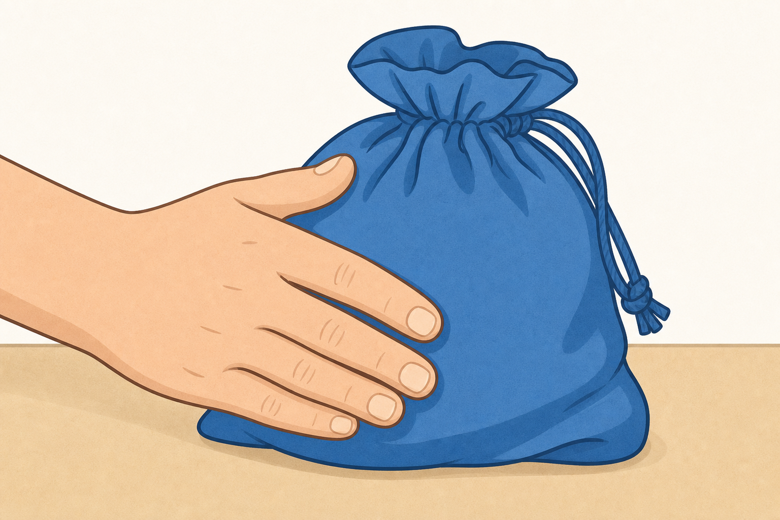 The closed mystery bag being felt, the object children must wonder about