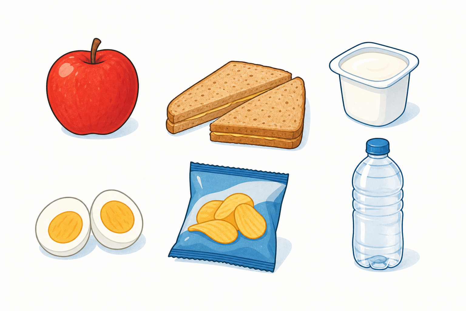 The six example foods separated into six clusters, one per food group