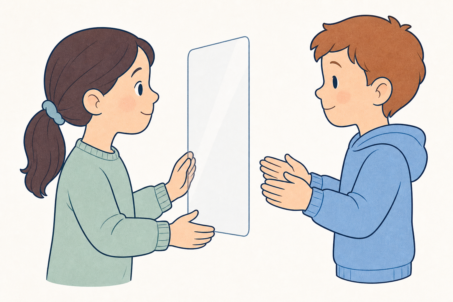 Safe arrangement: sheet between partners, clap beside not at face
