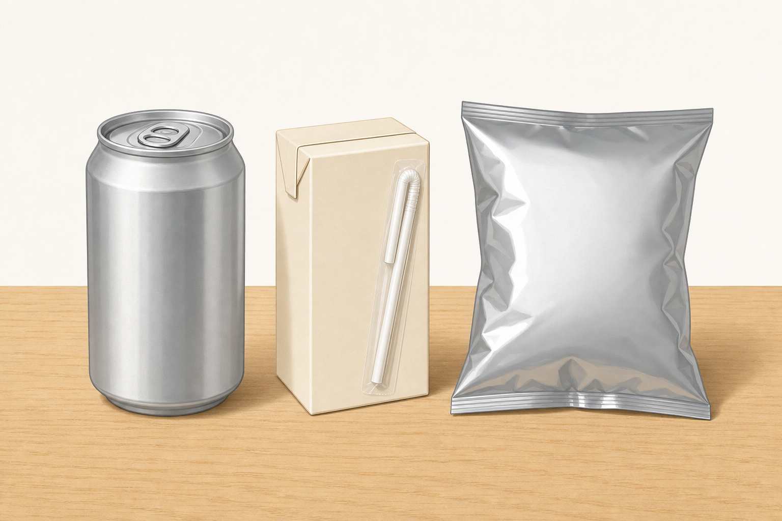 The three clean empty packs each group receives to examine