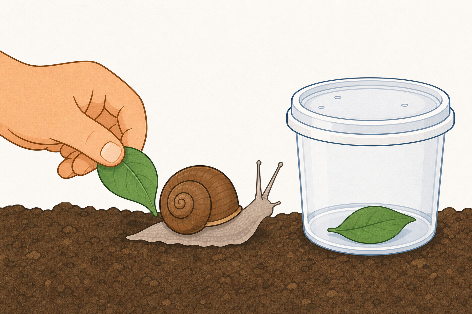 Kind collecting: guiding the snail with a leaf, not fingers
