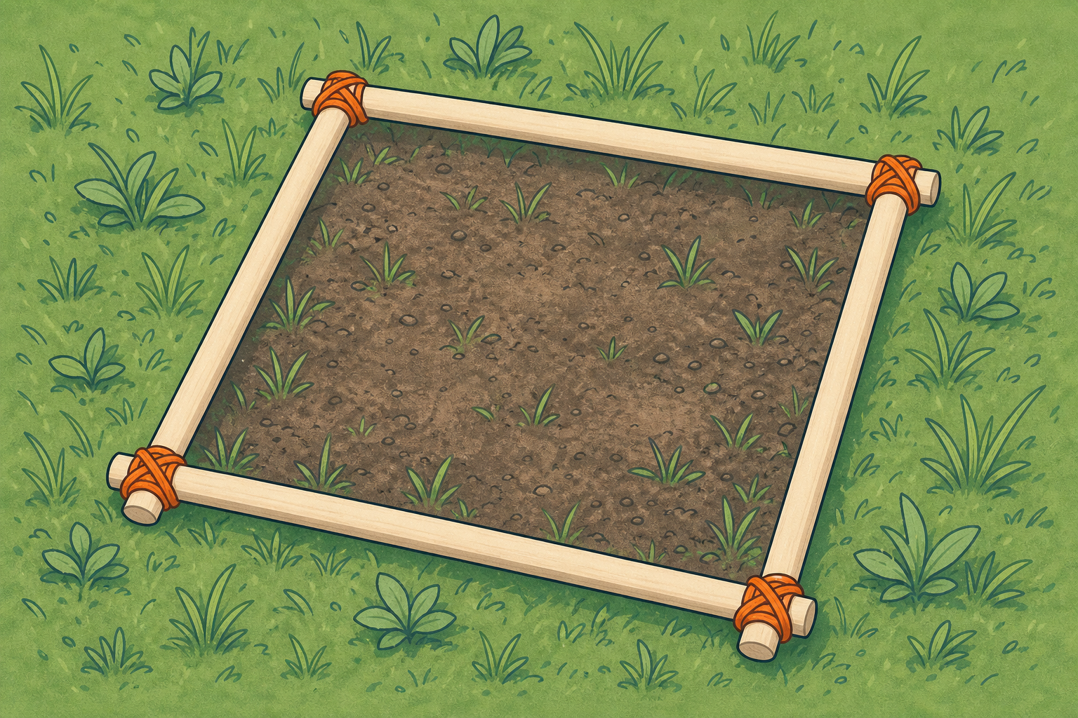 The quadrat lying on grass: the tool the class will use outdoors