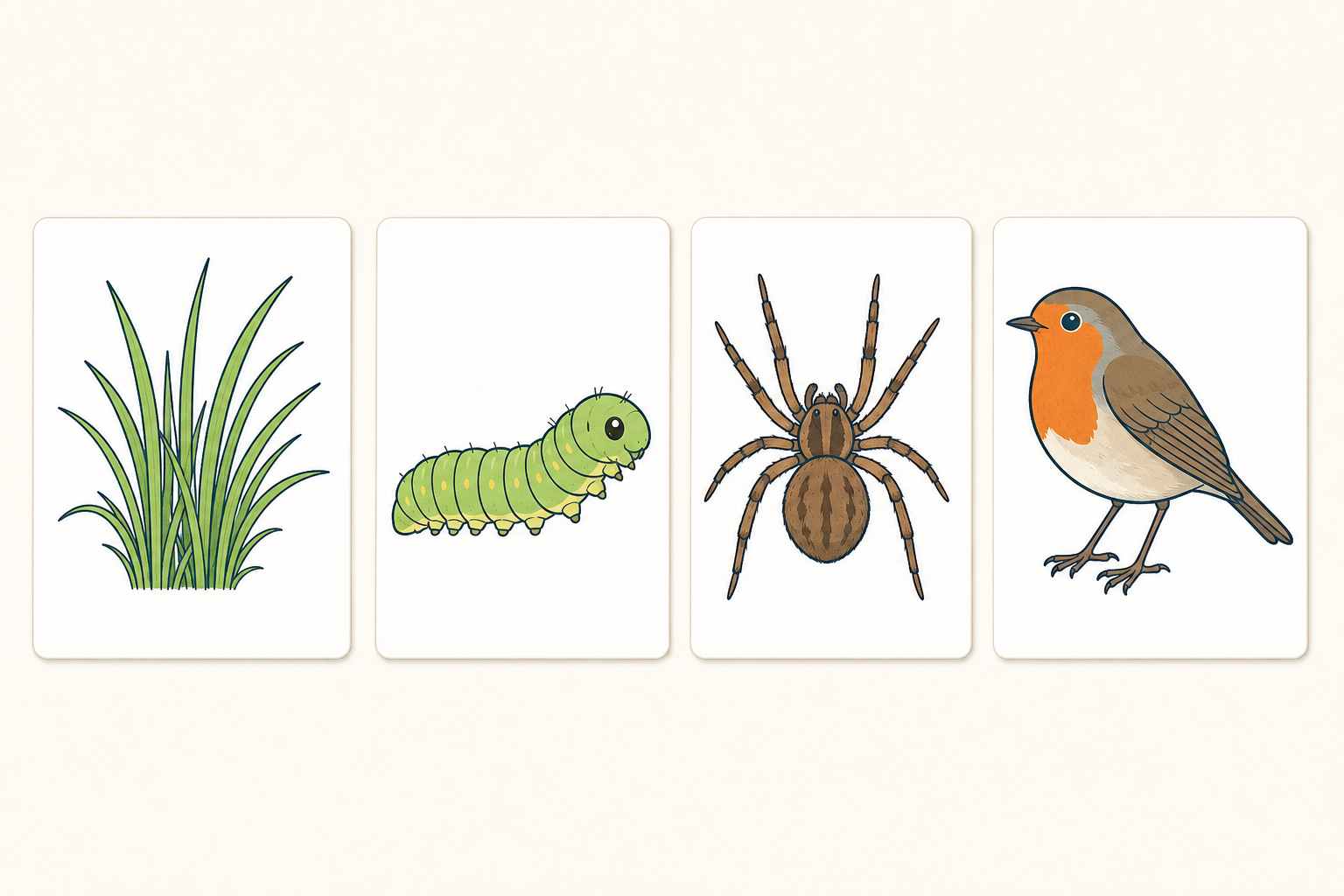 The four hedge organisms as specimens so children know each one