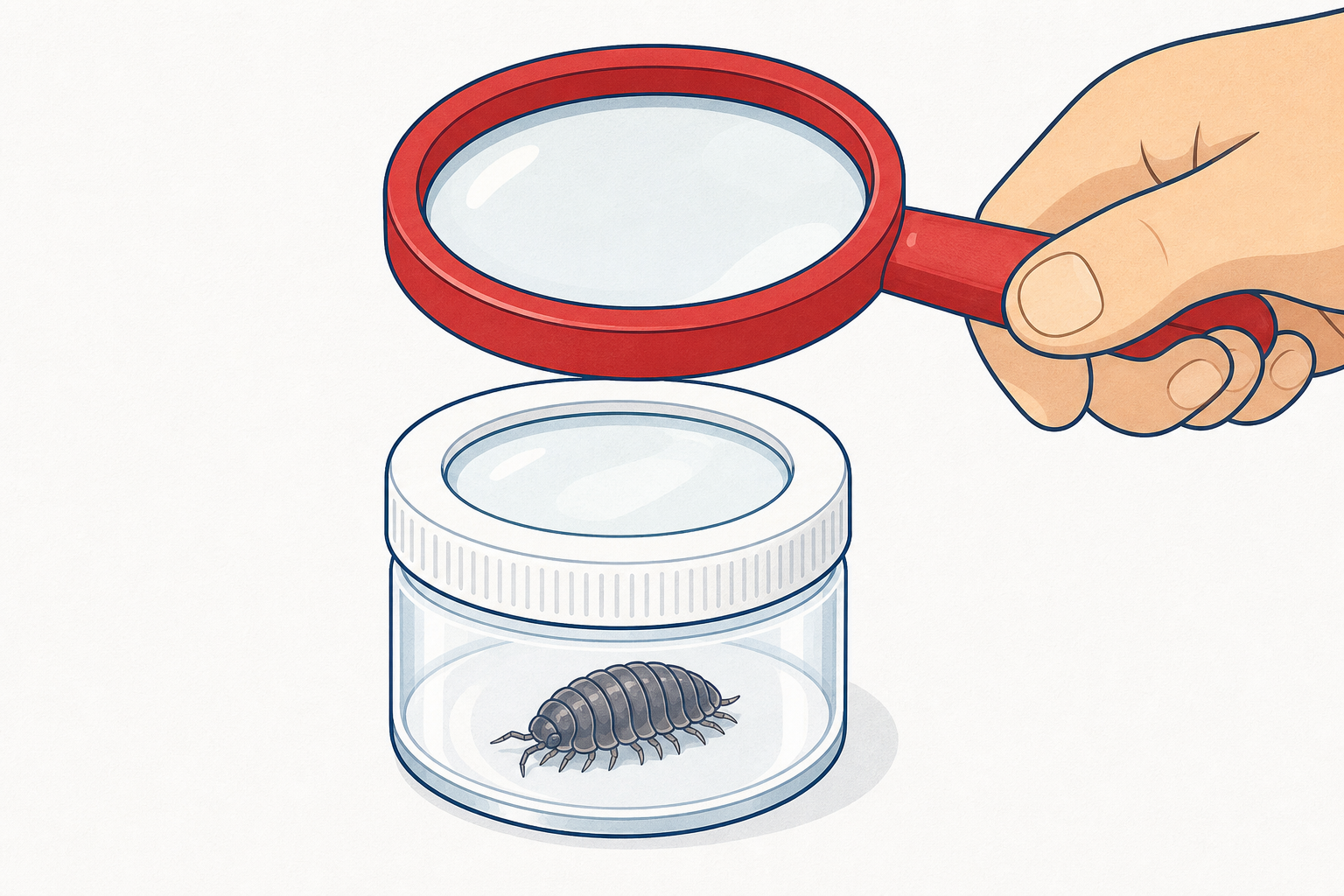 Magnifier used over a housed minibeast for close looking