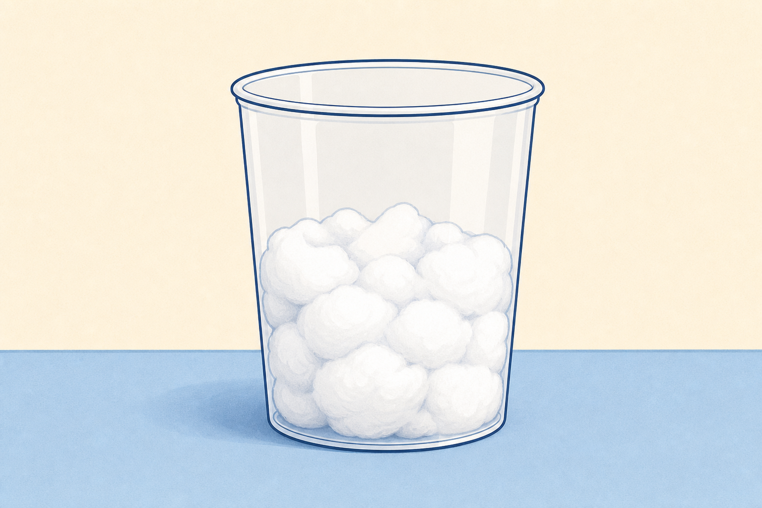 First build stage: cotton wool loaded into the cup