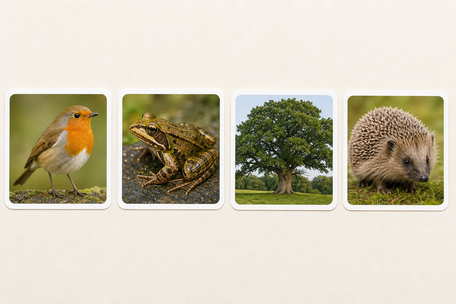The four wildlife cards the class will sort, seen plainly from above