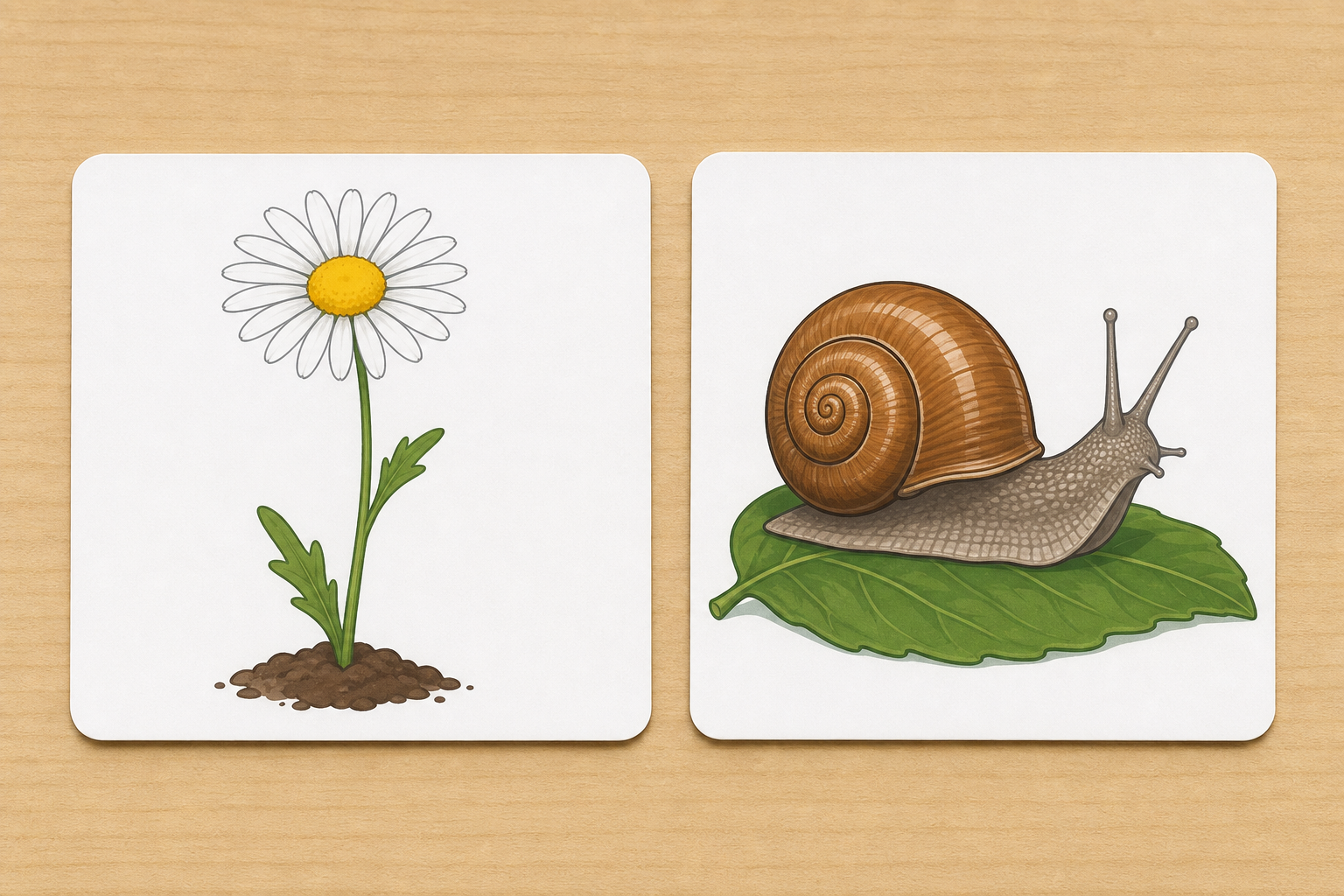 The two cards the class reads for clues, as real handled objects