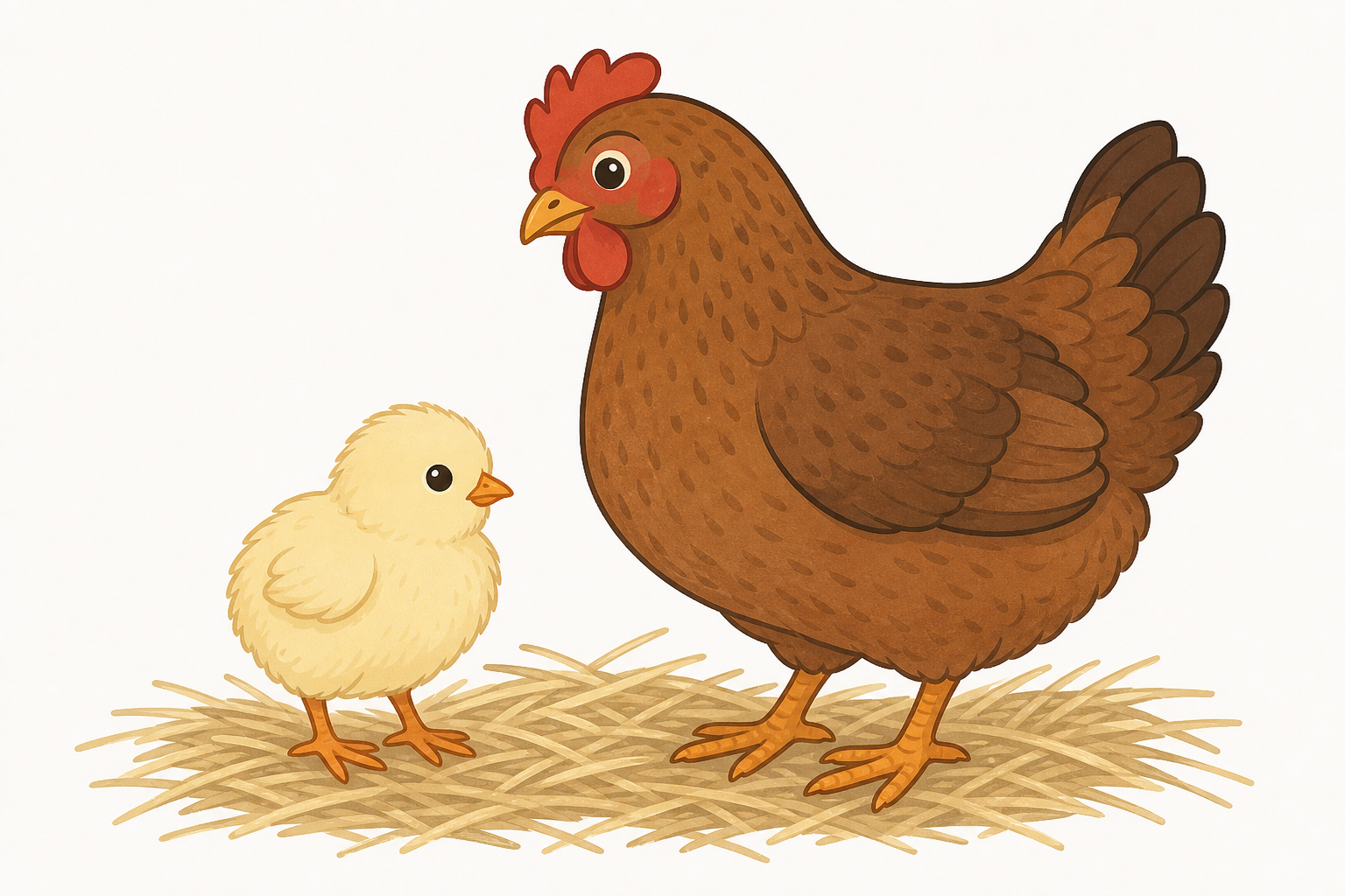 Baby and adult bird side by side showing growth and change