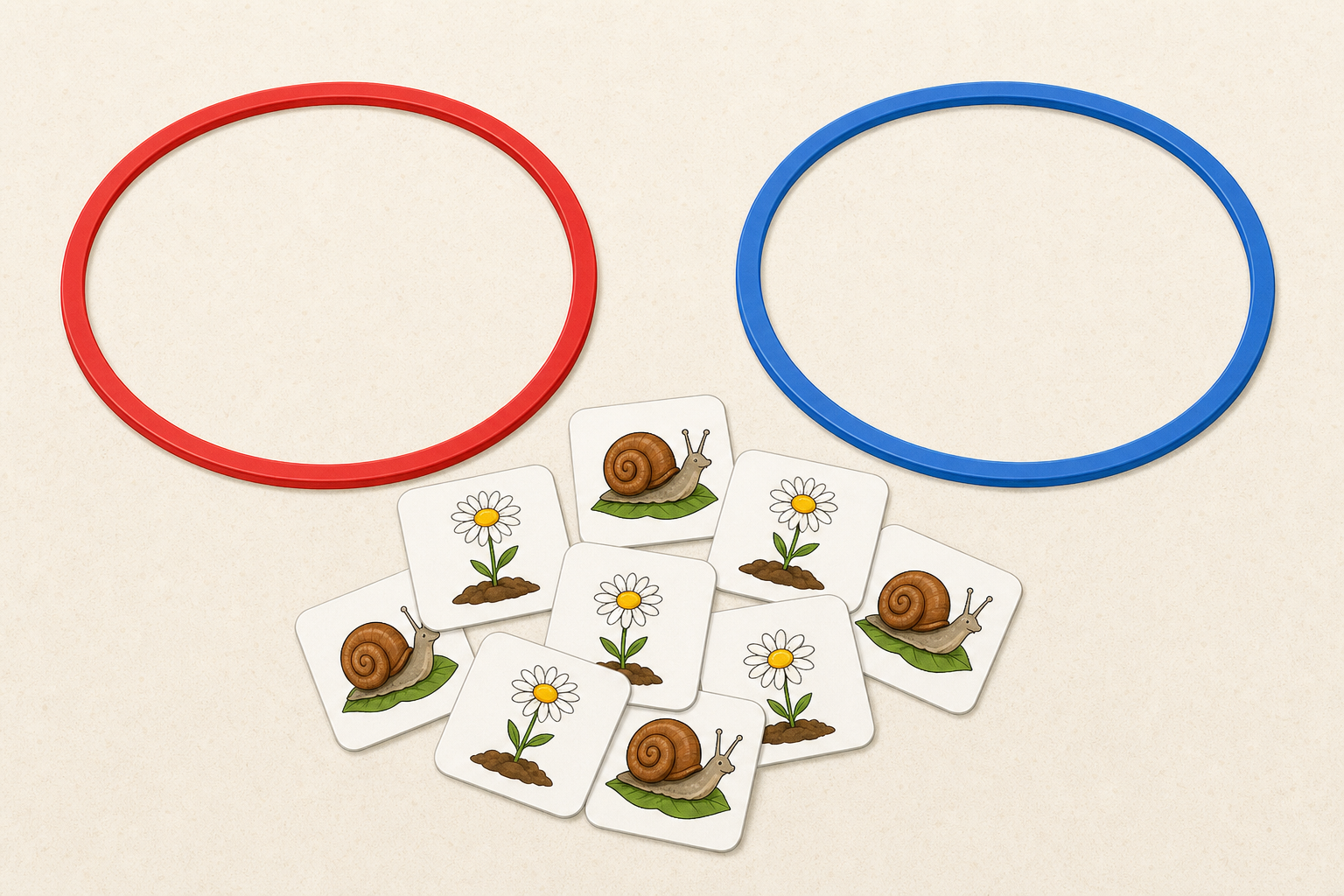 The sorting apparatus: two hoops and the unsorted pile of cards