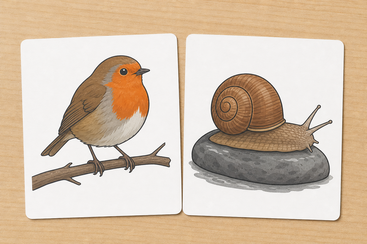 The two animal cards children look at closely in this step