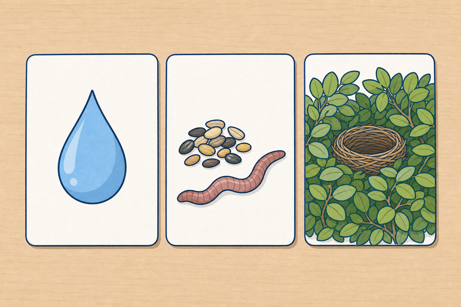 The three need cards the class will point to