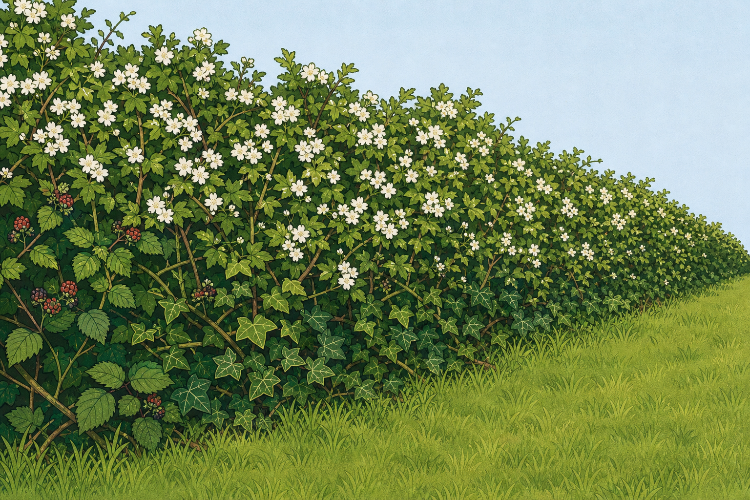 The hedgerow itself, close and plain, as the subject of the lesson