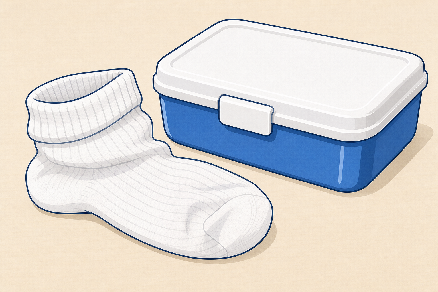 The sock and lunch box side by side, the two objects being compared