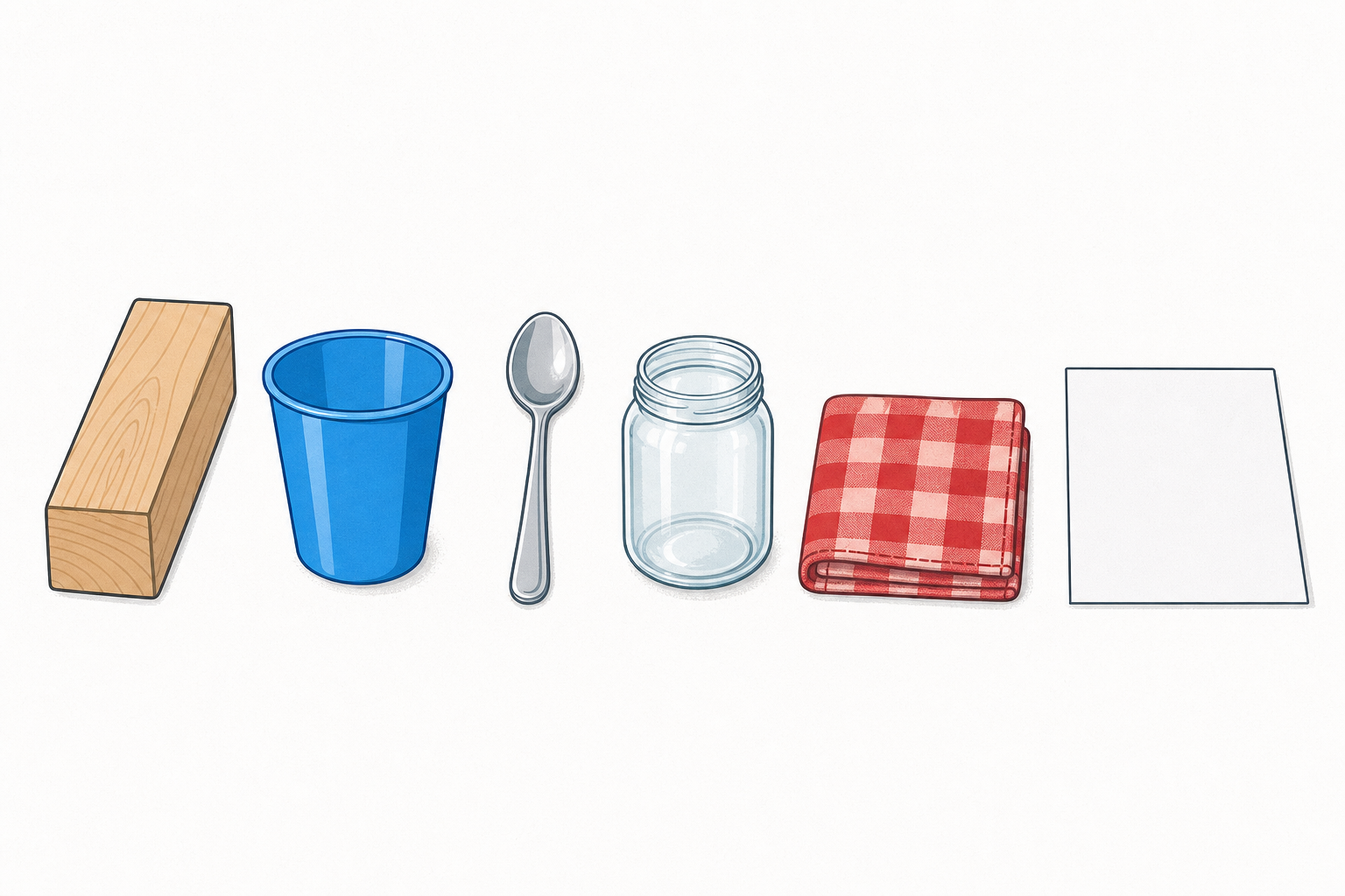 One everyday object for each of the six material names