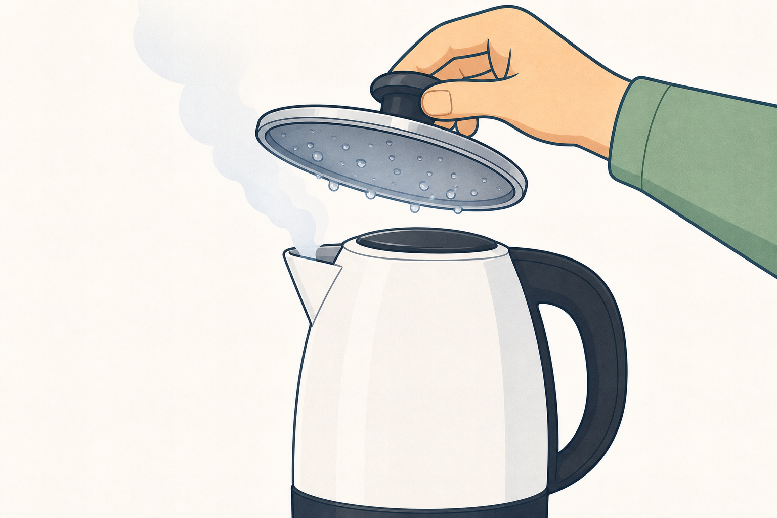 Cold lid held in the steam path, droplets forming on it