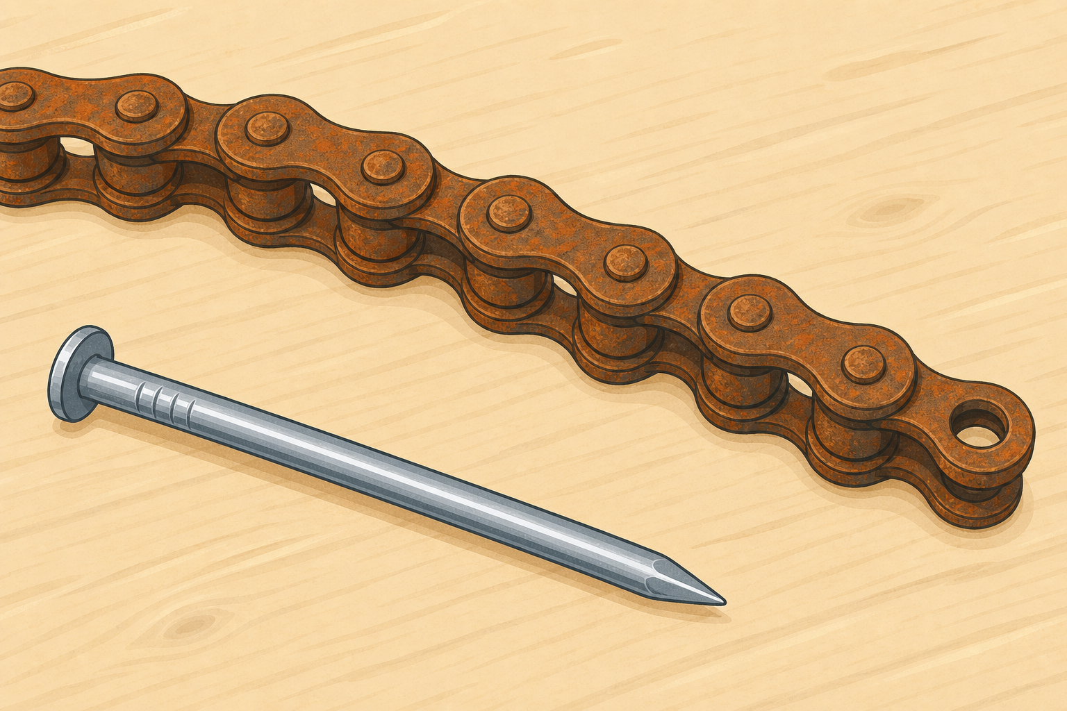 Shiny new nail beside rusted chain: the change the lesson investigates