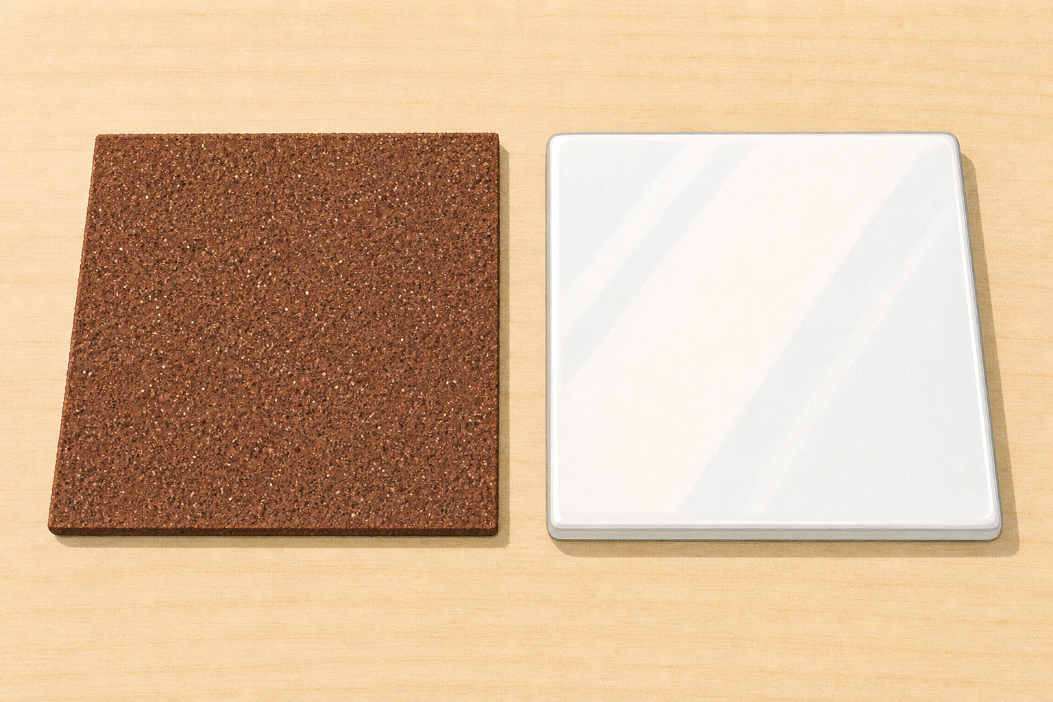 Close-up contrast of a rough surface beside a smooth surface